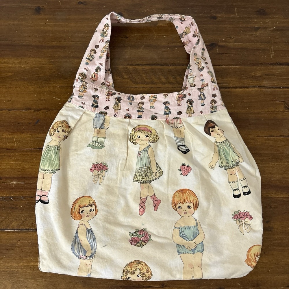 Handmade Vintage Paper Dolls Fabric Tote Bag Sheryl Rae Marquez Windham 80s